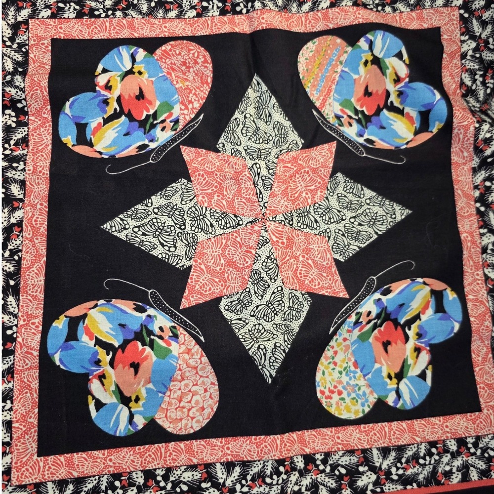 Wamsutta Butterfly Star Cotton Fabric Black Red Blue 44w x 1 Yard